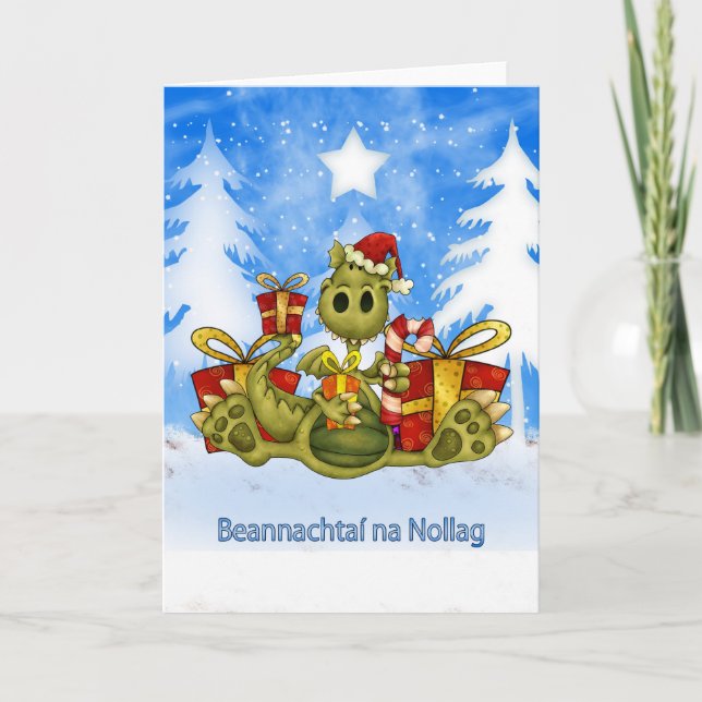 Irish Christmas Card - Cute Dragon - Beannachtaí n (Front)