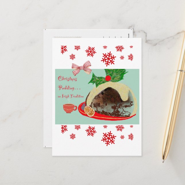 Irish Christmas Pudding Holiday Postcard (Front/Back In Situ)