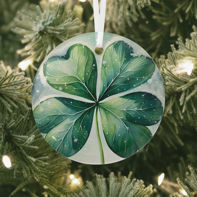 Irish Christmas Shamrock Glass Tree Decoration (Insitu)