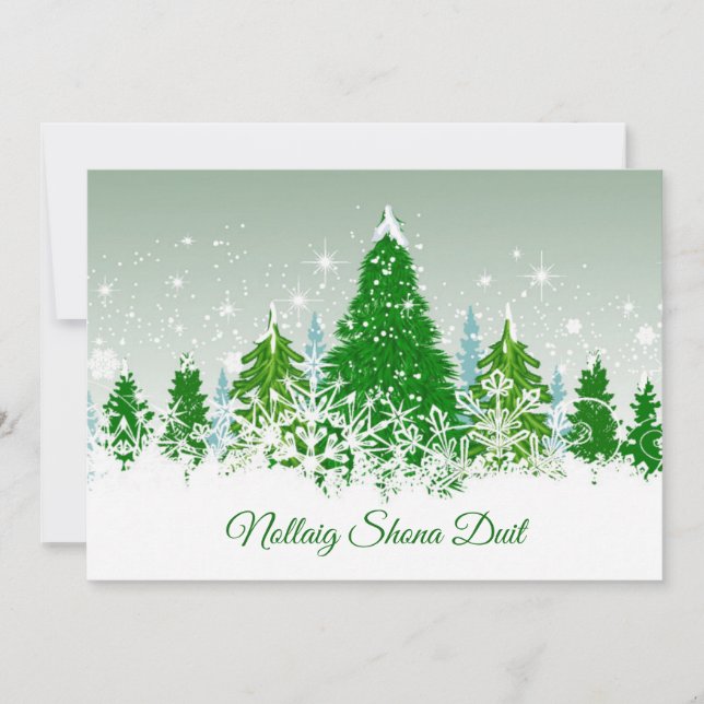 Irish Christmas, snowy green fir trees Holiday Card (Front)