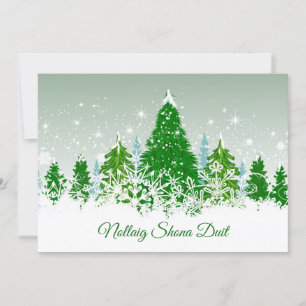 Irish Christmas, snowy green fir trees Holiday Card