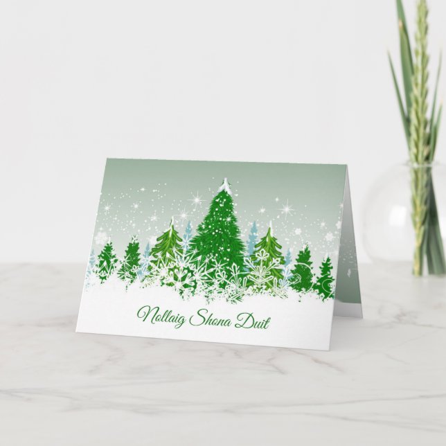 Irish Christmas,  snowy green fir trees Holiday Card (Front)