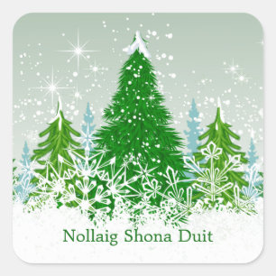 Irish Christmas, snowy green fir trees Square Sticker