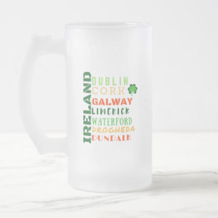 Irish Cities Subway Art Frosted Glass Beer Mug