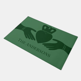 Irish Claddagh Ring Graphic Green Personalised Doormat