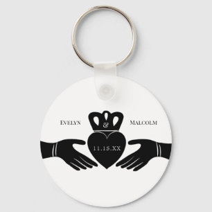 Irish Claddagh Ring Simple Black and White Wedding Key Ring