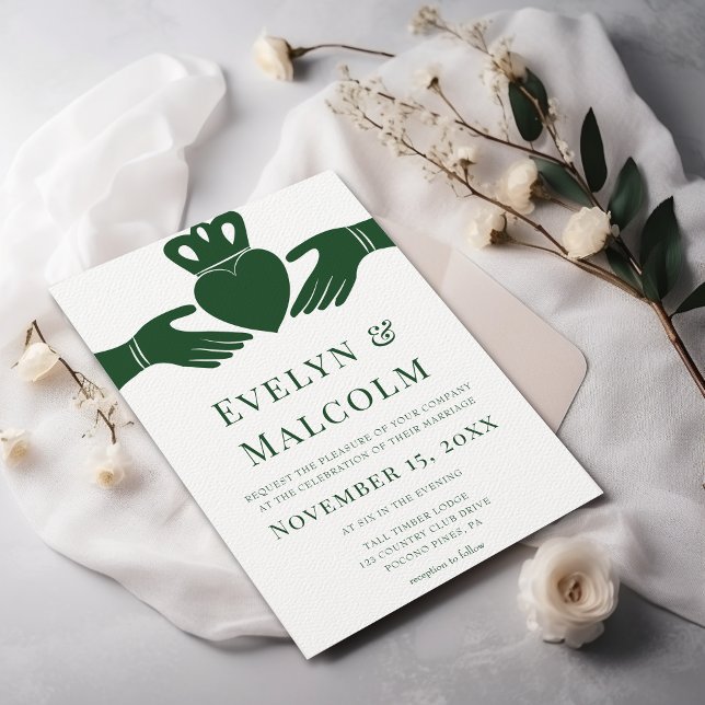 Irish Claddagh Ring Simple Graphic Green Wedding Invitation (Creator Uploaded)