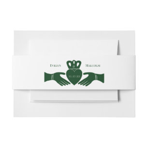 Irish Claddagh Ring Simple Graphic Green Wedding Invitation Belly Band