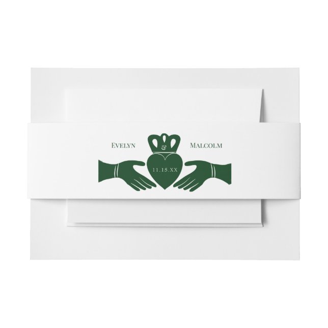 Irish Claddagh Ring Simple Graphic Green Wedding Invitation Belly Band (Front Example)