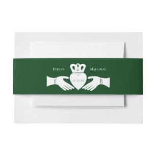 Irish Claddagh Ring Simple Graphic Green Wedding Invitation Belly Band