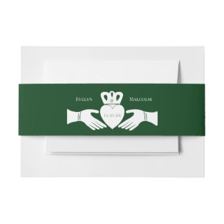 Irish Claddagh Ring Simple Graphic Green Wedding Invitation Belly Band
