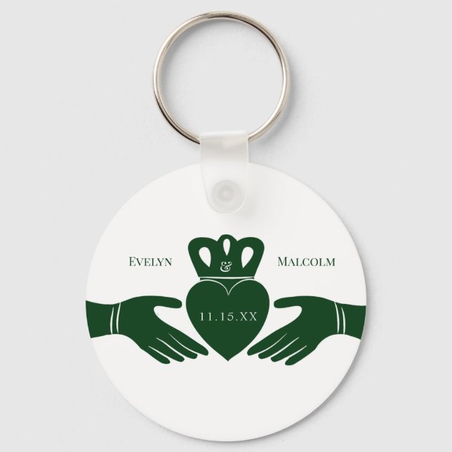 Irish Claddagh Ring Simple Graphic Green Wedding Key Ring (Front)