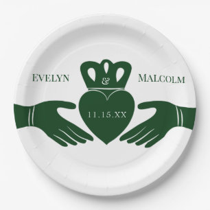 Irish Claddagh Ring Simple Graphic Green Wedding Paper Plate