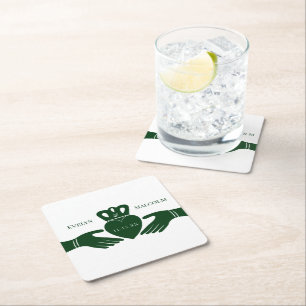 Irish Claddagh Ring Simple Graphic Green Wedding Square Paper Coaster