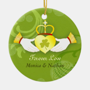 Irish Claddagh Ring Wedding Newlyweds Photo Ceramic Tree Decoration