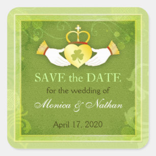 Irish Claddagh Ring Wedding Save the Date Square Sticker