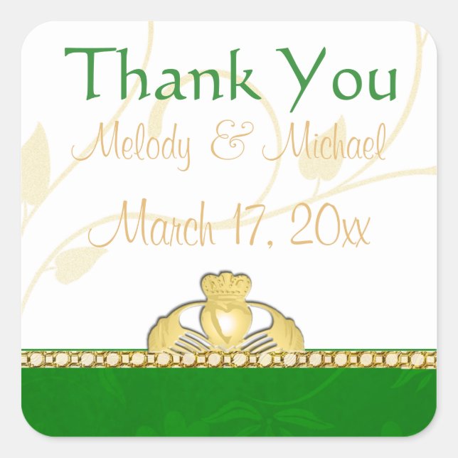 Irish Claddagh Wedding Thank You Stickers (Front)