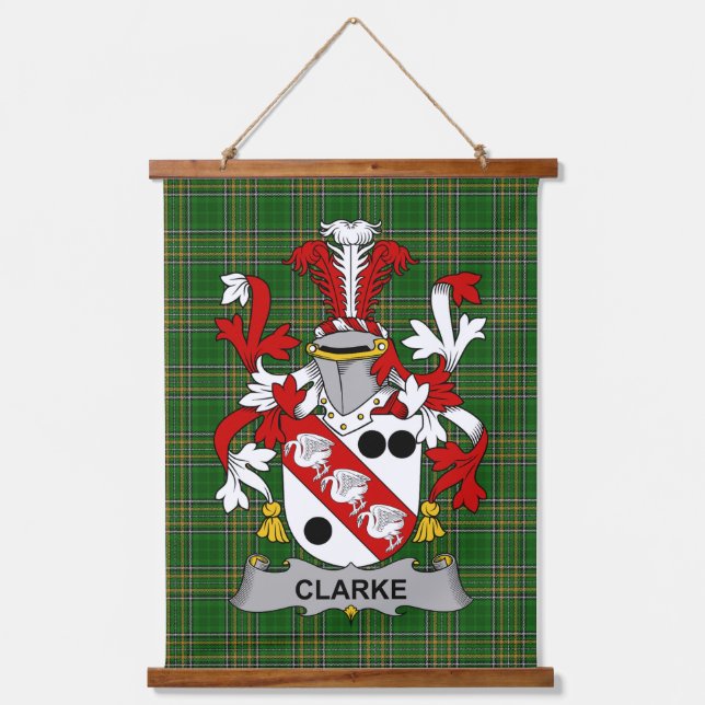 Irish Clarke Coat of Arms Family Crest Hanging Tapestry (Front)