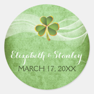 Irish clover and veil wedding Save the Date Classic Round Sticker