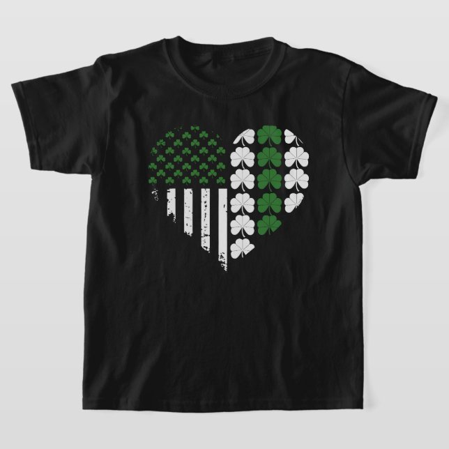 Irish Clover Flag Heart Retro Shamrock St. Patrick T-Shirt (Laydown)