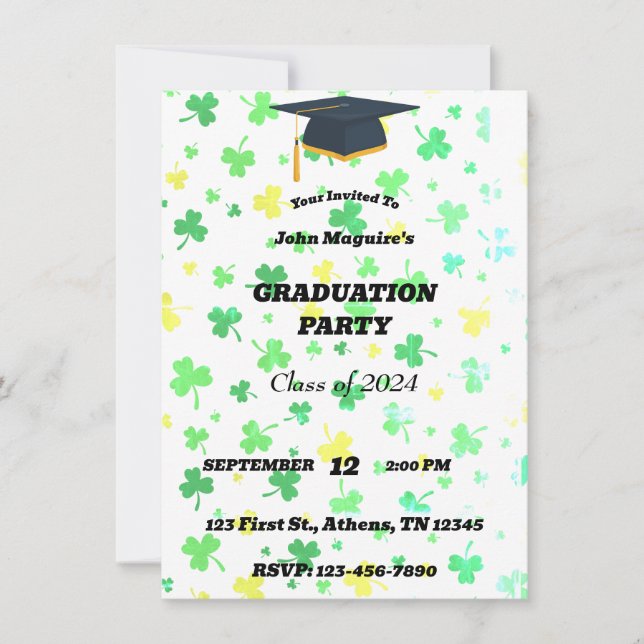 Irish Clover Graduation Party Invitation (Front)
