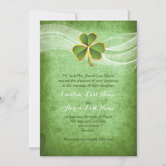 Irish clover green Saint Patrick’s Day wedding Invitation (Front)