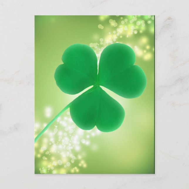 Irish Clover Green Sparkles | Saint Patrick's Day Postcard (Front)