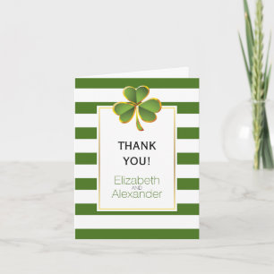 Irish clover green white stripes wedding Thank You Card