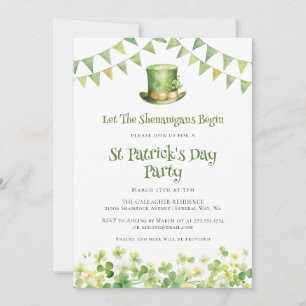 Irish Clover Leprechaun Hat Lucky Shenanigans Invitation