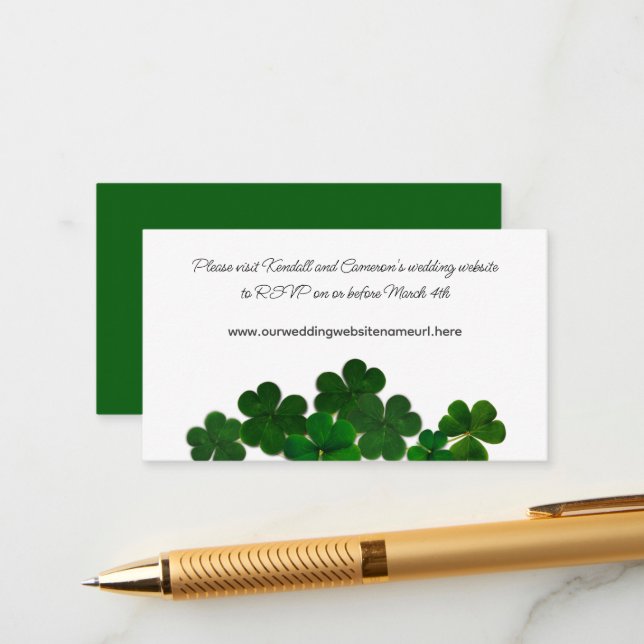Irish Clover March Wedding Website Reply Enclosure (Front/Back In Situ)