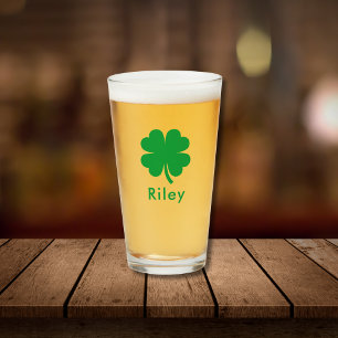 Irish Clover Personalized Monogram Name Beer  Glass