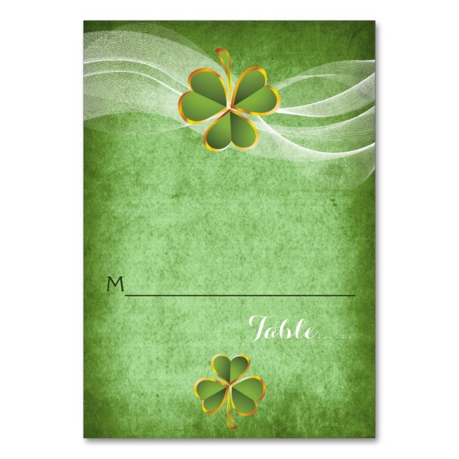 Irish clover & veil wedding folded place card (Front)
