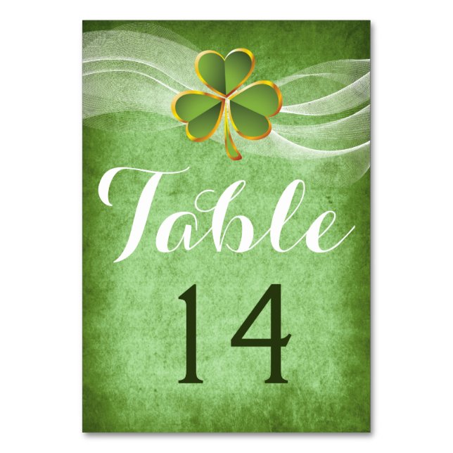 Irish clover & veil wedding table number (Front)