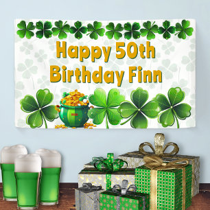 Irish Clovers Adult Birthday Party Banner