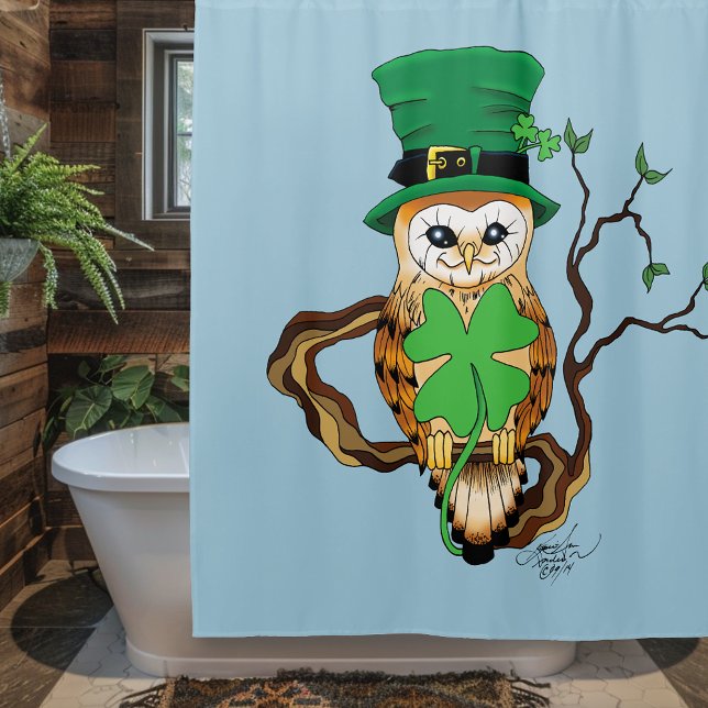 Irish Clovers Owl Green Shower Curtain (Creator Uploaded)