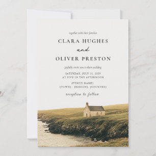 Irish Coast Stone Chapel Clifftop Meadow Wedding  Invitation