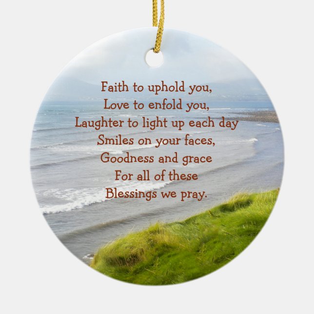 Irish Coastline and Blessings Prayer Personalised Ceramic Tree Decoration (Front)