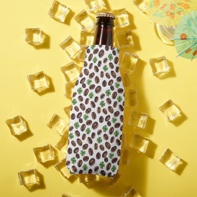 Irish Coffee Beans and Shamrocks Funny Design Bottle Cooler (In Situ Summer)