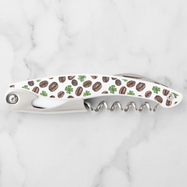 Irish Coffee Beans and Shamrocks Funny Design Corkscrew (Front)