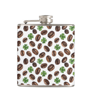 Irish Coffee Beans and Shamrocks Funny Design Hip Flask