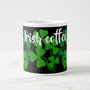 Irish coffee, black, clover, Ireland 4 leaf clover Large Coffee Mug