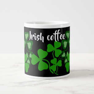 Irish coffee, Ireland shamrock, black, clover 9a Large Coffee Mug