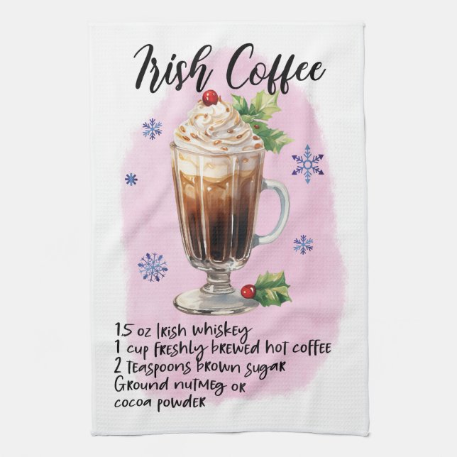 Irish Coffee Recipe Christmas recipy design Tea Towel (Vertical)