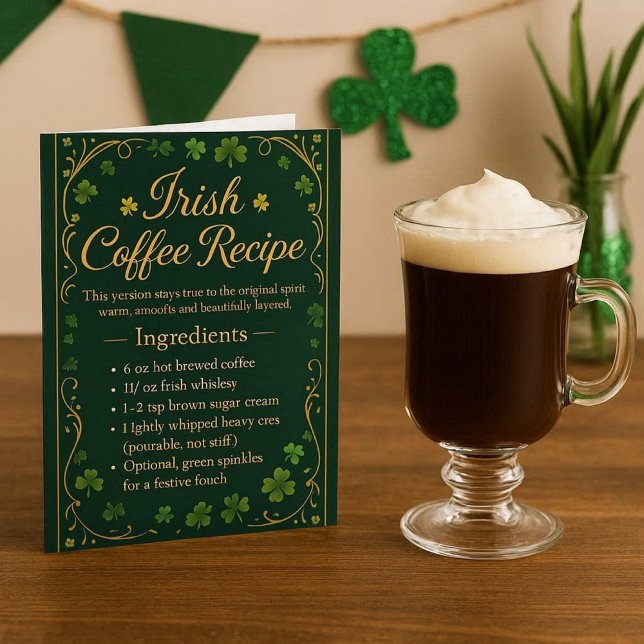 Irish Coffee Recipe Holiday Greeting Card (mockup  see actual card for design details )