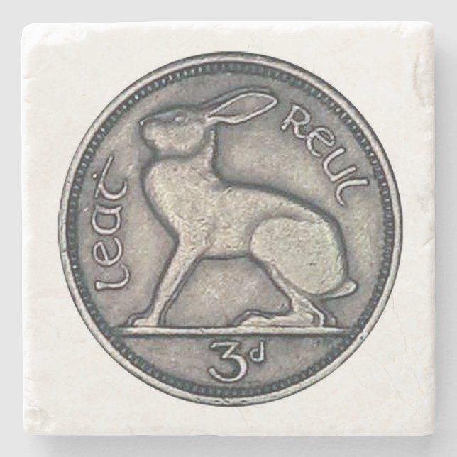 Irish Coin, Hare, 3 Pence Ireland Coaster (Front)