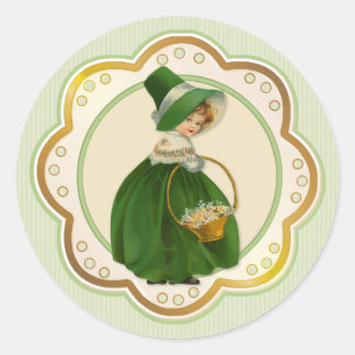 Irish Colleen and Basket Classic Round Sticker