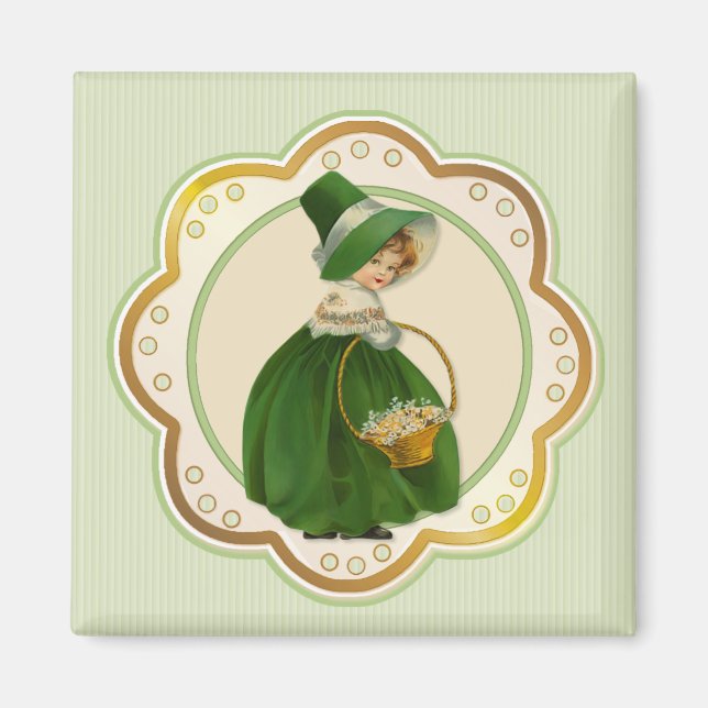 Irish Colleen and Basket Magnet (Front)