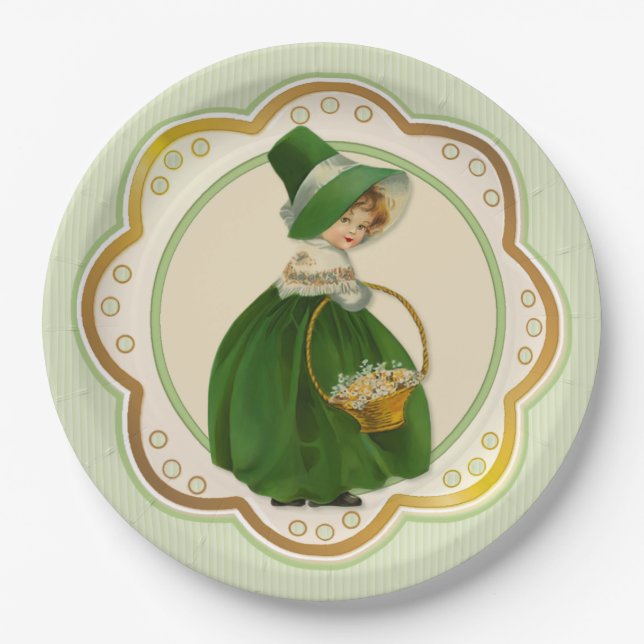 Irish Colleen and Basket Paper Plate (Front)