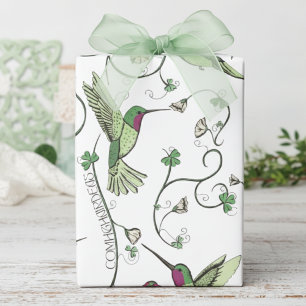 Irish Comhghairdeas Hummingbird Green Clover Wrapping Paper