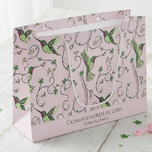 Irish Comhghairdeas Hummingbird Shamrock Vine Large Gift Bag